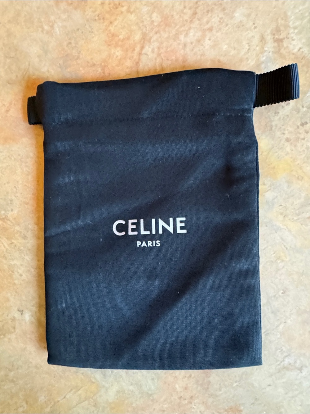 Celine Black and White Logo Drawstring Pouch